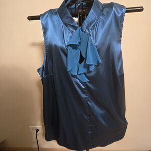 Lane Bryant Satin Blue Ruffle Blouse